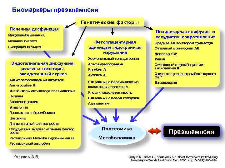 Биомаркеры преэклампсии Генетические факторы Почечная дисфункция Плацентарная перфузия и сосудистое сопротивление Микроальбуминемия Мочевая кислота