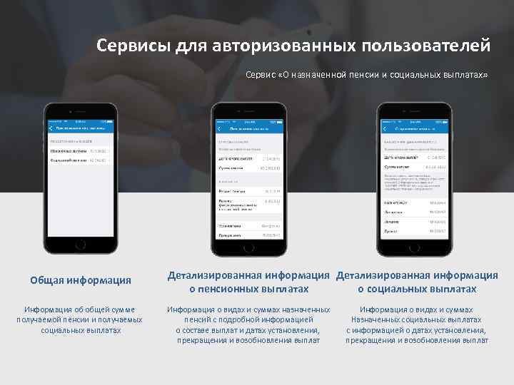 Сервисы для авторизованных пользователей Сервис «О назначенной пенсии и социальных выплатах» Общая информация Информация