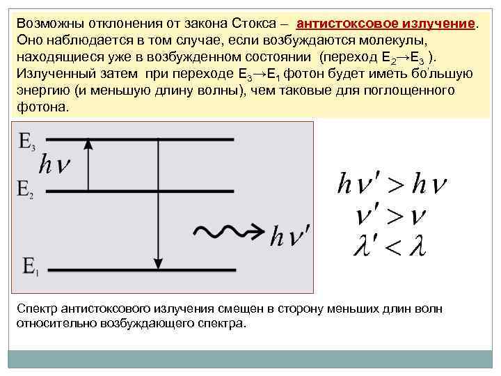 Отклонение закона. Антистоксова люминесценция. Стоксовая и антистоксовая люминесценция. Закон Стокса антистоксовая люминесценция. Стоксовы спектральные линии люминесценции.