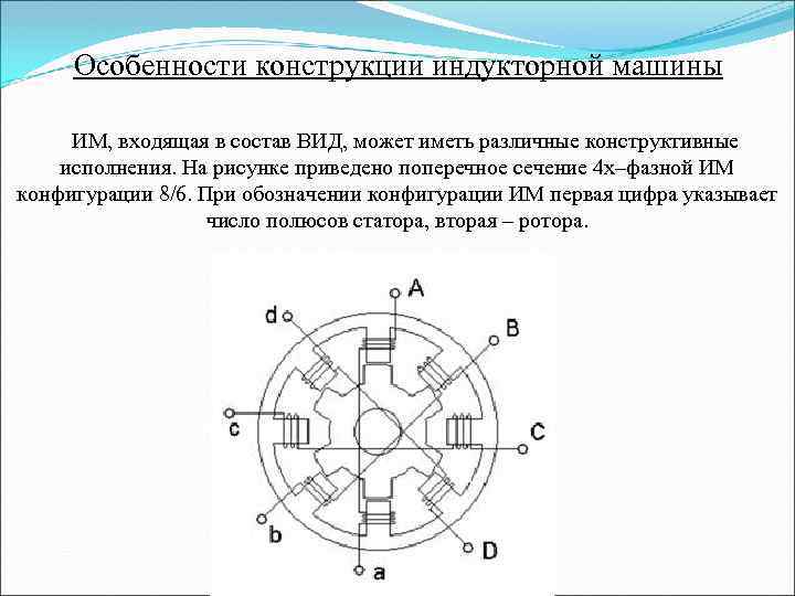 Особенности конструкции индукторной машины ИМ, входящая в состав ВИД, может иметь различные конструктивные исполнения.