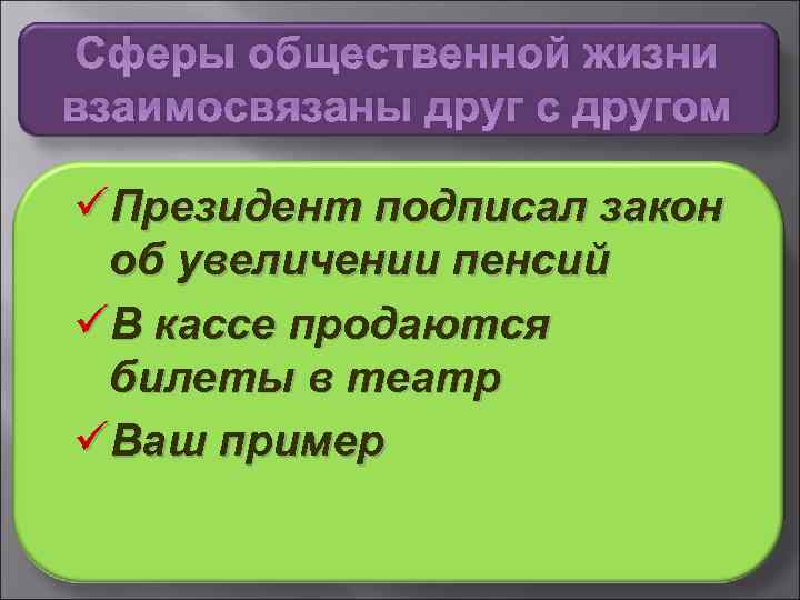 Сферы общественной жизни взаимосвязаны друг с другом üПрезидент подписал закон об увеличении пенсий üВ