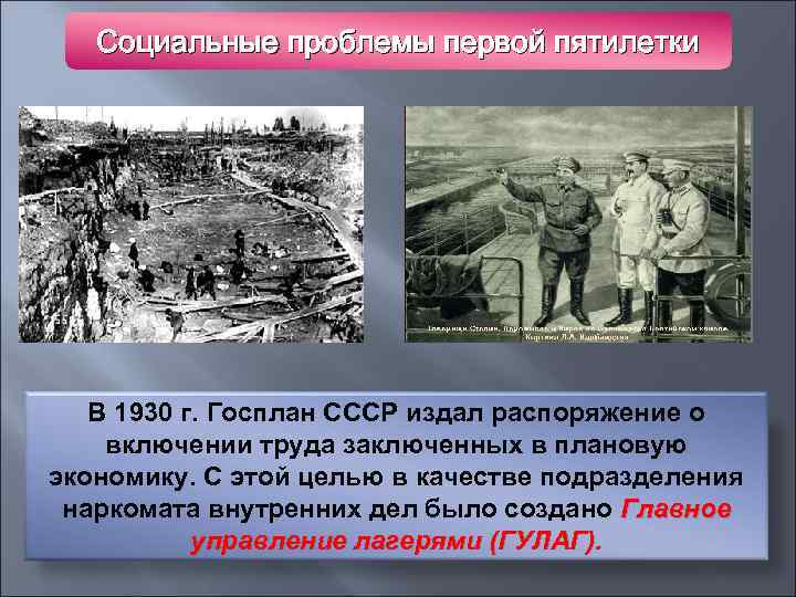 Социальные проблемы первой пятилетки В 1930 г. Госплан СССР издал распоряжение о включении труда