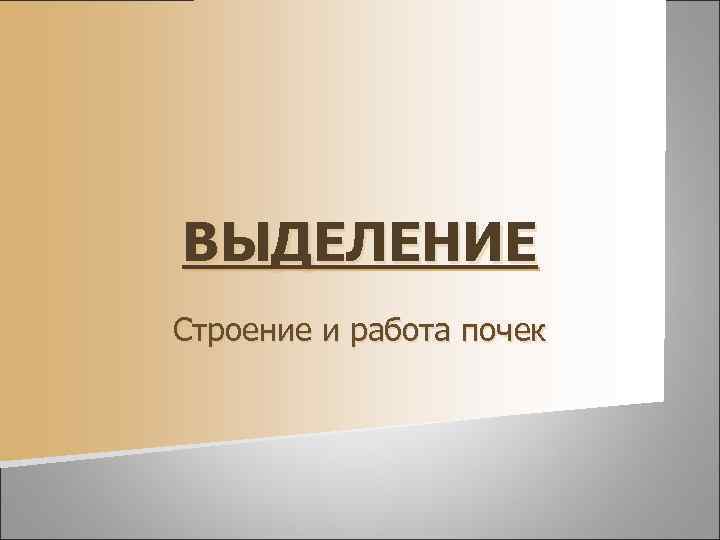 ВЫДЕЛЕНИЕ Строение и работа почек Выделениеn