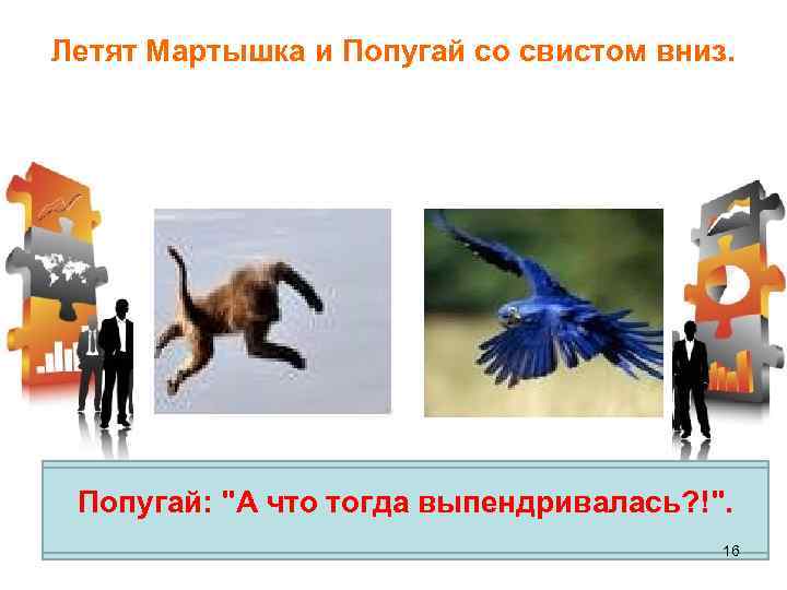 Летят Мартышка и Попугай со свистом вниз. Попугай спрашивает: отвечает: 