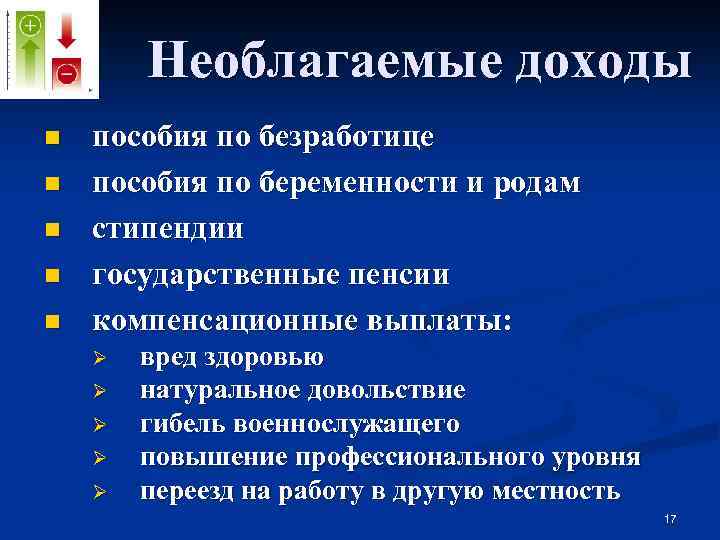 Необлагаемые доходы n n n пособия по безработице пособия по беременности и родам стипендии