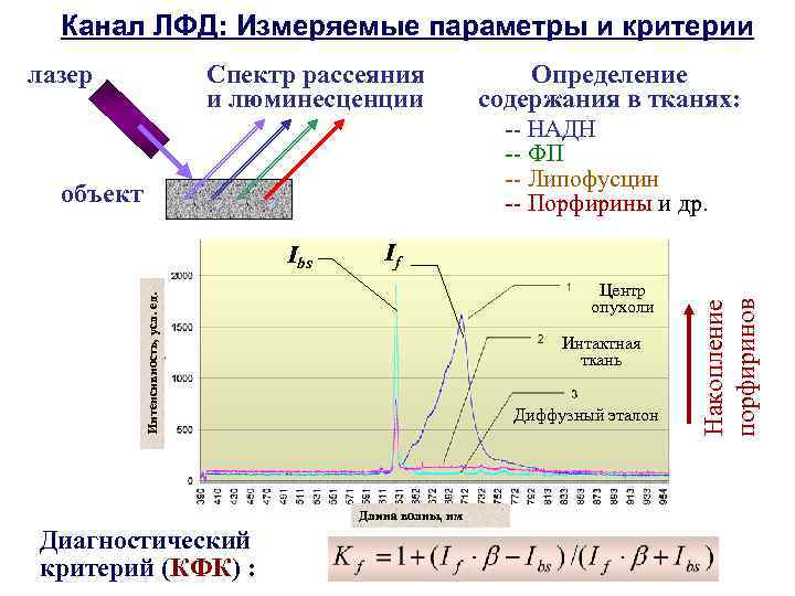 Канал ЛФД: Измеряемые параметры и критерии лазер Спектр рассеяния и люминесценции Определение содержания в