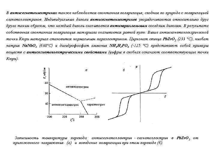 В антисегнетоэлектриках также наблюдается спонтанная поляризация, сходная по природе с поляризацией сегнетоэлектриков. Индивидуальные диполи