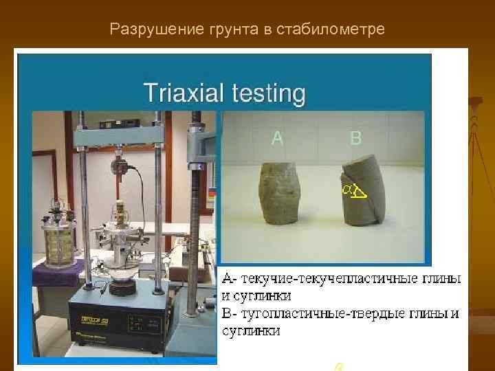 Разрушение грунта в стабилометре 