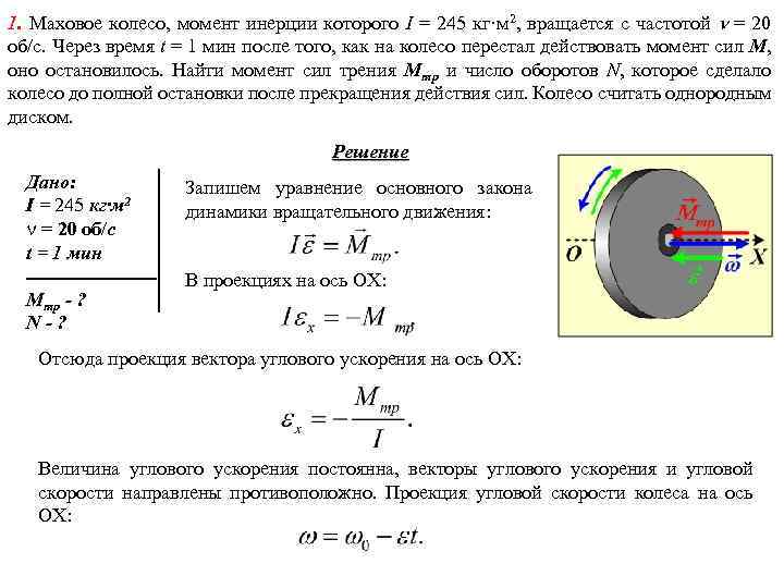 1. Маховое колесо, момент инерции которого I = 245 кг·м 2, вращается с частотой