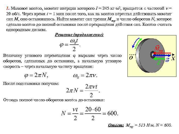 1. Маховое колесо, момент инерции которого I = 245 кг·м 2, вращается с частотой