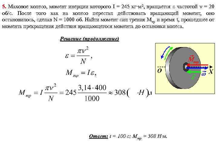 5. Маховое колесо, момент инерции которого I = 245 кг·м 2, вращается с частотой