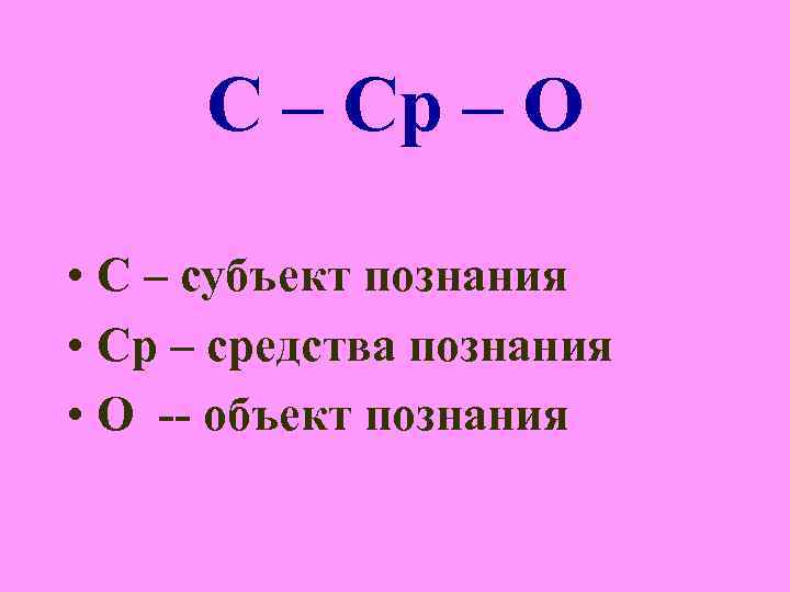 С – Ср – О • С – субъект познания • Ср С – Ср – О • С – субъект познания • Ср