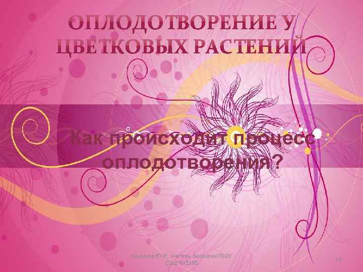 Как происходит процесс оплодотворения? Косогова Ю. И. , учитель биологии ГБОУ СОШ № 1130