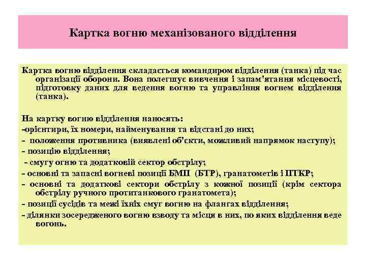 Картка вогню механізованого відділення Картка вогню відділення складається командиром відділення (танка) під час організації