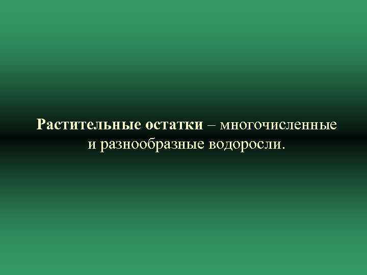Растительные остатки – многочисленные и разнообразные водоросли. 