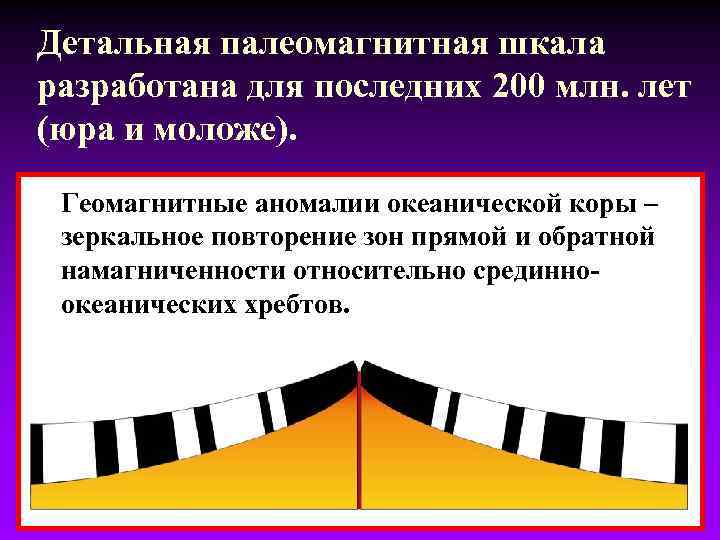 Детальная палеомагнитная шкала разработана для последних 200 млн. лет (юра и моложе). Геомагнитные аномалии