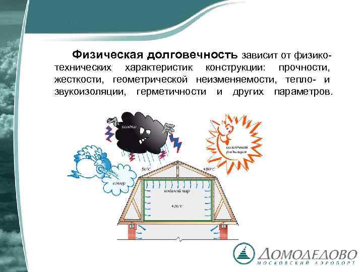 Физическая долговечность зависит от физикотехнических характеристик конструкции: прочности, жесткости, геометрической неизменяемости, тепло- и звукоизоляции,