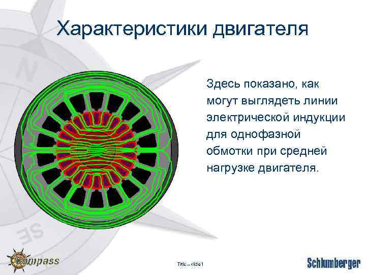 Характеристики двигателя Здесь показано, как могут выглядеть линии электрической индукции для однофазной обмотки при