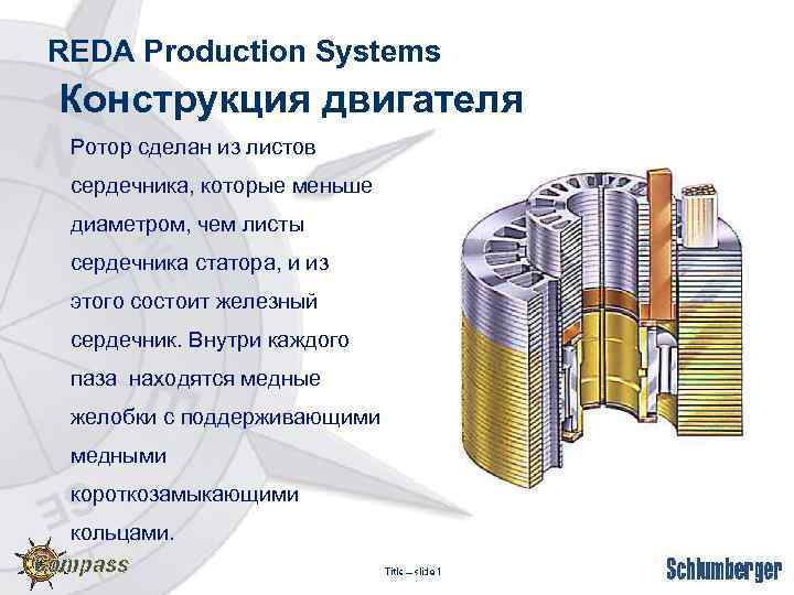 REDA Production Systems Конструкция двигателя Ротор сделан из листов сердечника, которые меньше диаметром, чем