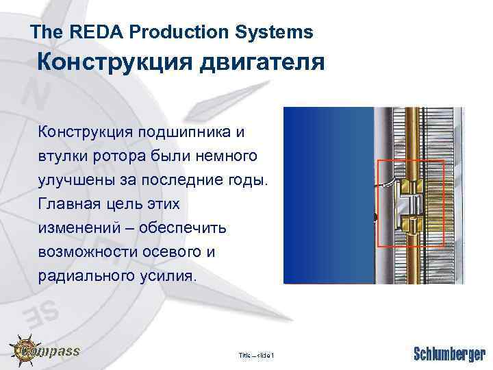 The REDA Production Systems Конструкция двигателя Конструкция подшипника и втулки ротора были немного улучшены