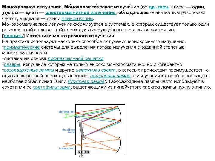 Монохромное излучение, Мо нохромати ческое излуче ние (от др. -греч. μόνος — один, χρῶμα