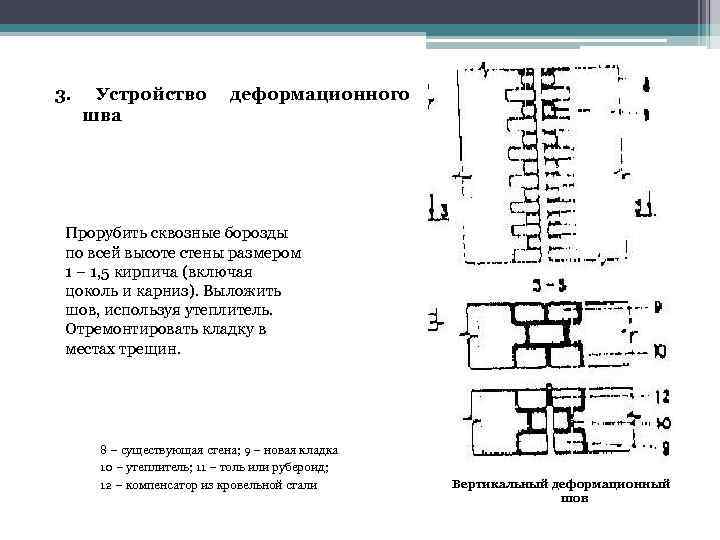3. Устройство шва деформационного Прорубить сквозные борозды по всей высоте стены размером 1 –