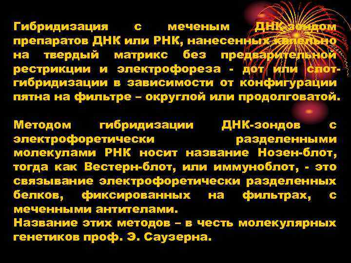 Гибридизация с меченым ДНК зондом препаратов ДНК или РНК, нанесенных капельно на твердый матрикс