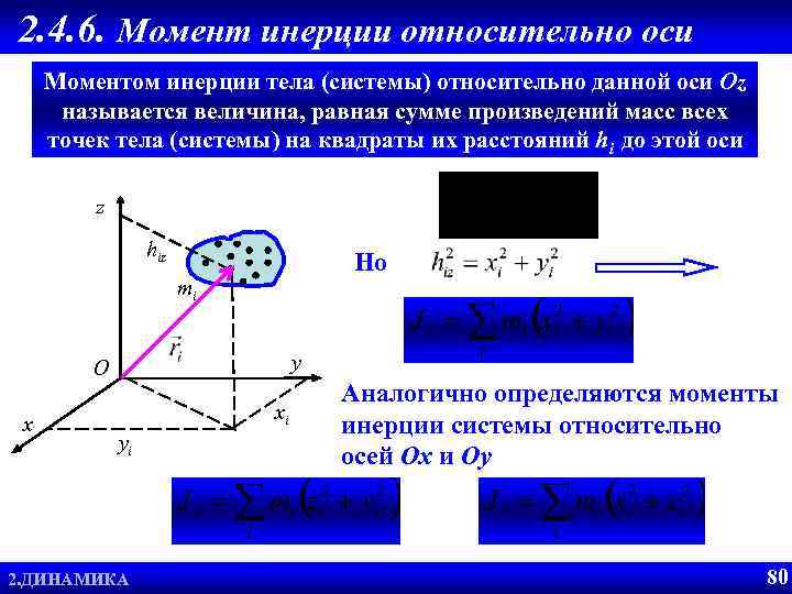 2. 4. 6. Момент инерции относительно оси Моментом инерции тела (системы) относительно данной оси