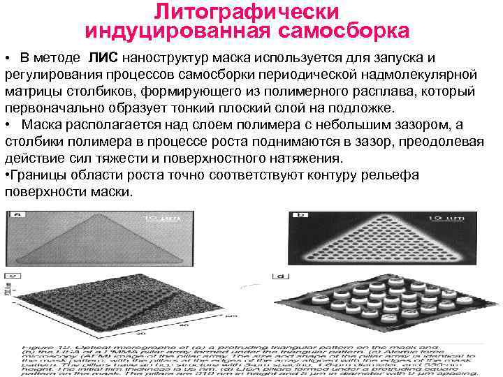Литографически индуцированная самосборка • В методе ЛИС наноструктур маска используется для запуска и регулирования