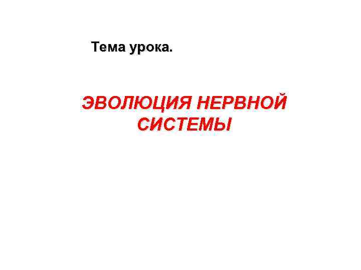 Тема урока. ЭВОЛЮЦИЯ НЕРВНОЙ СИСТЕМЫ 