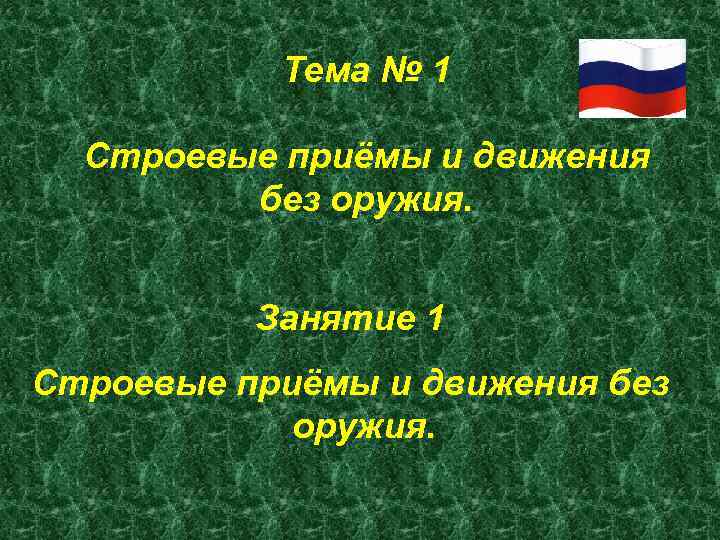 Тема № 1 Строевые приёмы и движения без оружия. Занятие 1 Строевые приёмы и