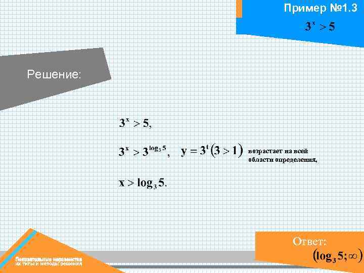 Пример № 1. 3 Решение: возрастает на всей области определения, Ответ: 