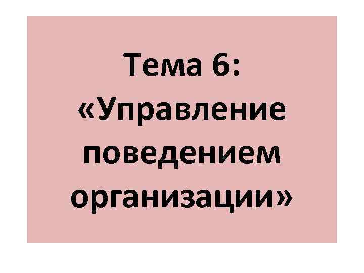 Тема 6: «Управление поведением организации» 