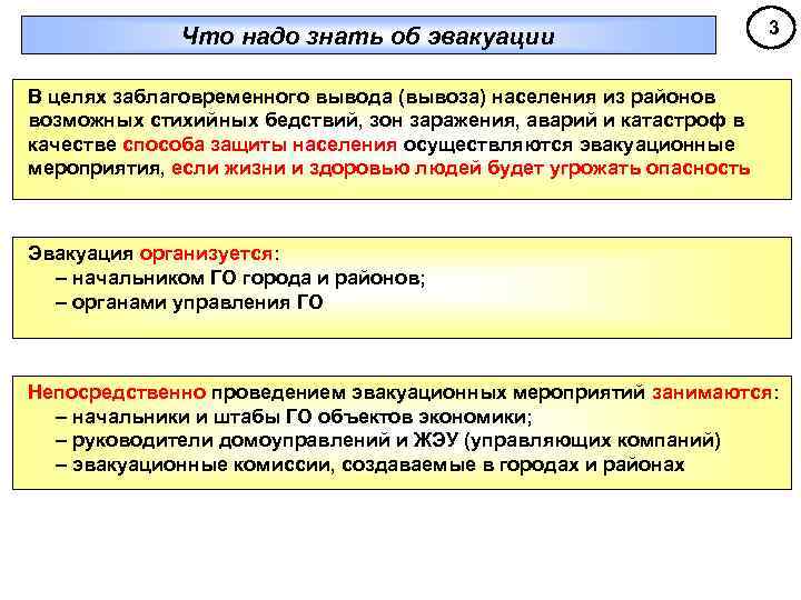 Что надо знать об эвакуации 3 В целях заблаговременного вывода (вывоза) населения из районов
