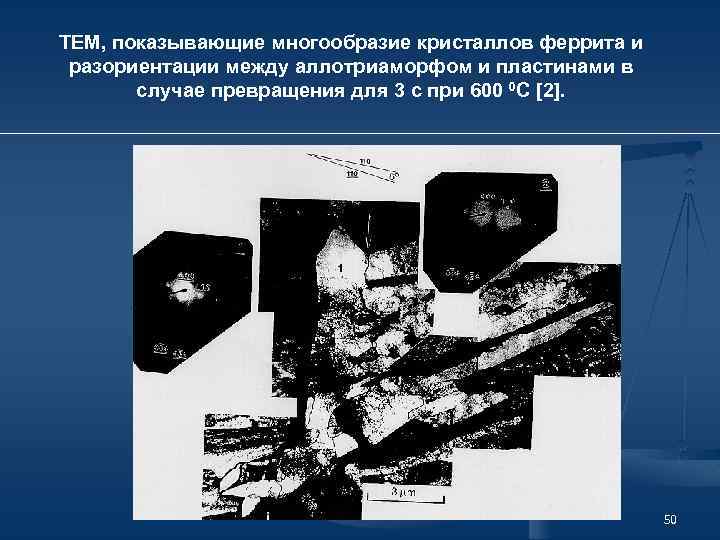 TEM, показывающие многообразие кристаллов феррита и разориентации между аллотриаморфом и пластинами в случае превращения