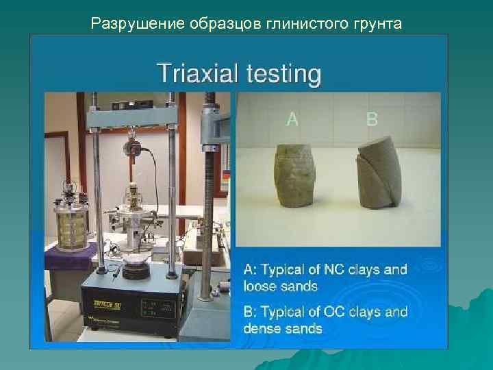 Разрушение образцов глинистого грунта 