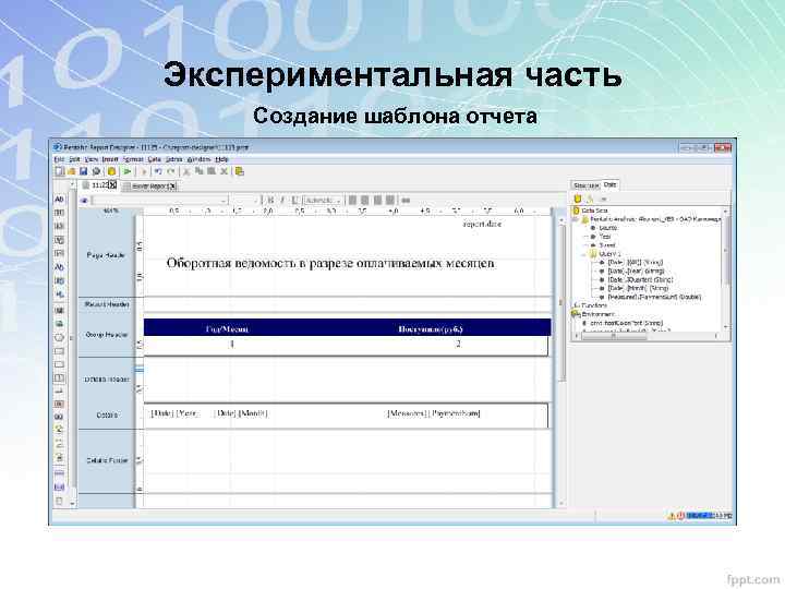 Экспериментальная часть Создание шаблона отчета 