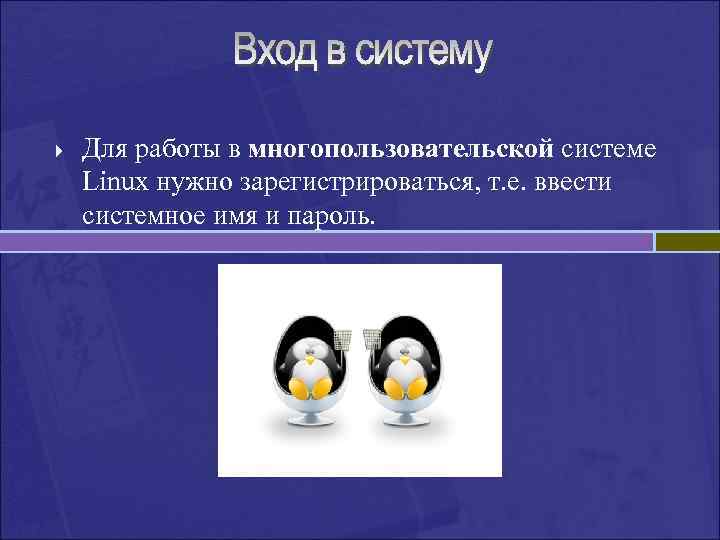 } Для работы в многопользовательской системе Linux нужно зарегистрироваться, т. е. ввести системное имя
