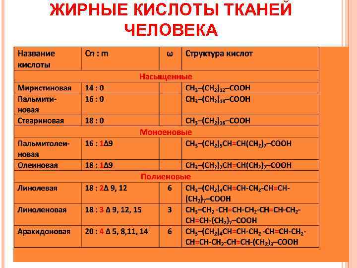 ЖИРНЫЕ КИСЛОТЫ ТКАНЕЙ ЧЕЛОВЕКА 
