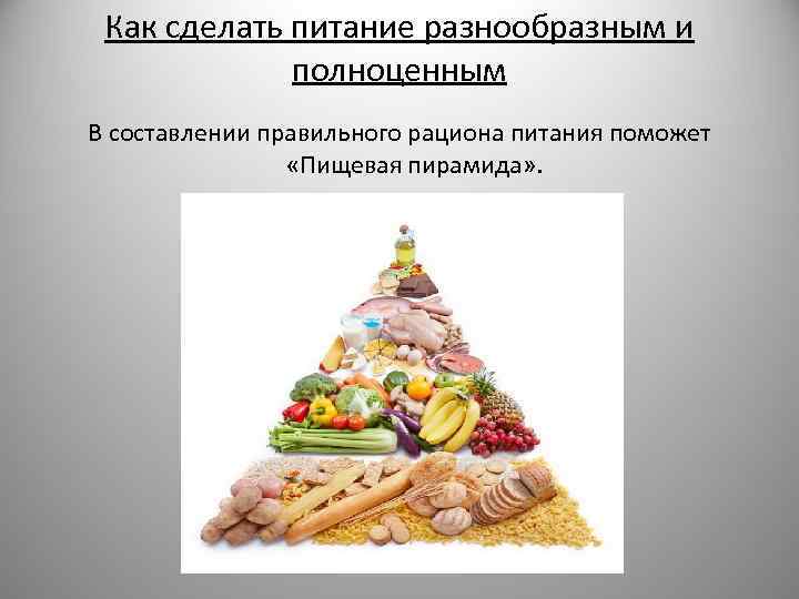 Как сделать питание разнообразным и полноценным В составлении правильного рациона питания поможет «Пищевая пирамида»