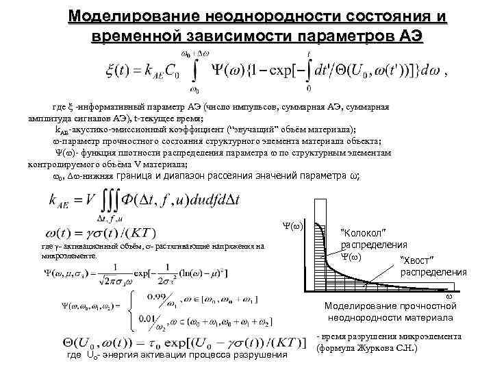 Моделирование неоднородности состояния и временной зависимости параметров АЭ где ξ -информативный параметр АЭ (число