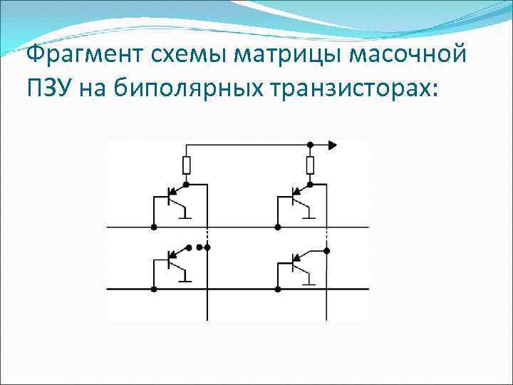 Фрагмент схемы матрицы масочной ПЗУ на биполярных транзисторах: 