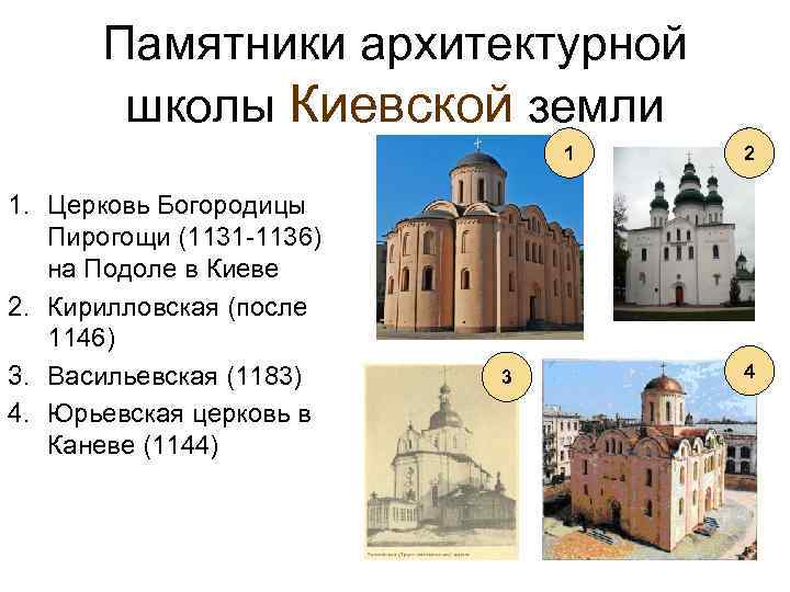 Памятники архитектурной школы Киевской земли 1 1. Церковь Богородицы Пирогощи (1131 -1136) на Подоле