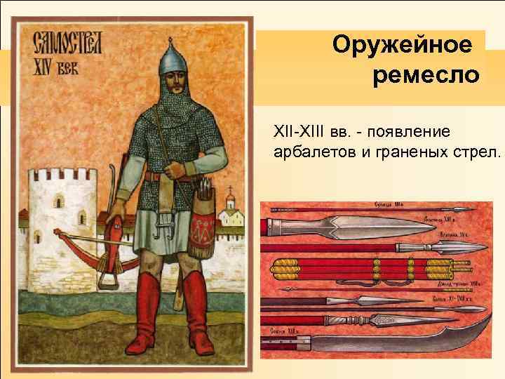 Оружейное ремесло XII-XIII вв. - появление арбалетов и граненых стрел. 