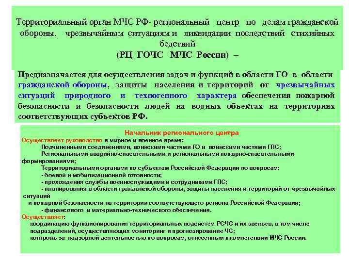 Территориальный орган МЧС РФ- региональный центр по делам гражданской обороны, чрезвычайным ситуациям и ликвидации