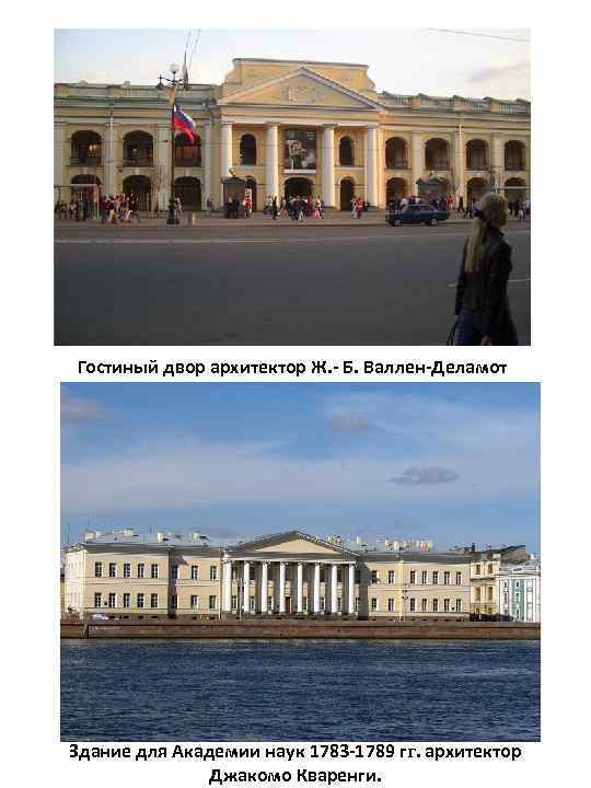 Гостиный двор архитектор Ж. - Б. Валлен-Деламот Здание для Академии наук 1783 -1789 гг.