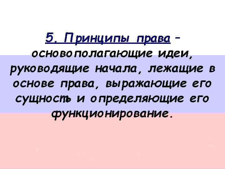 5. Принципы права – основополагающие идеи, руководящие начала, лежащие в основе права, выражающие его