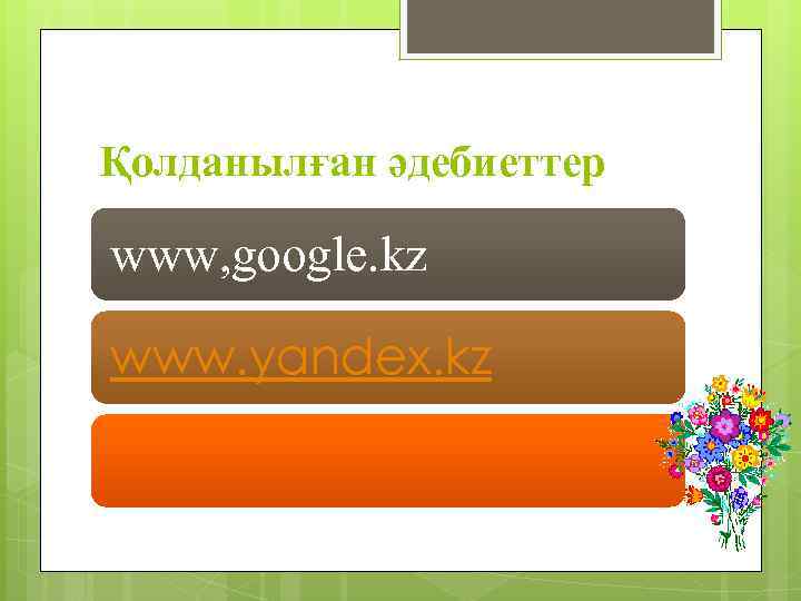 Қолданылған әдебиеттер www, google. kz www. yandex. kz 