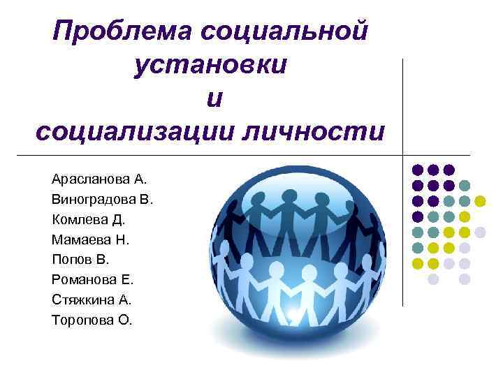 Проблема социальной установки и социализации личности Арасланова А. Виноградова В. Комлева Д. Мамаева Н.
