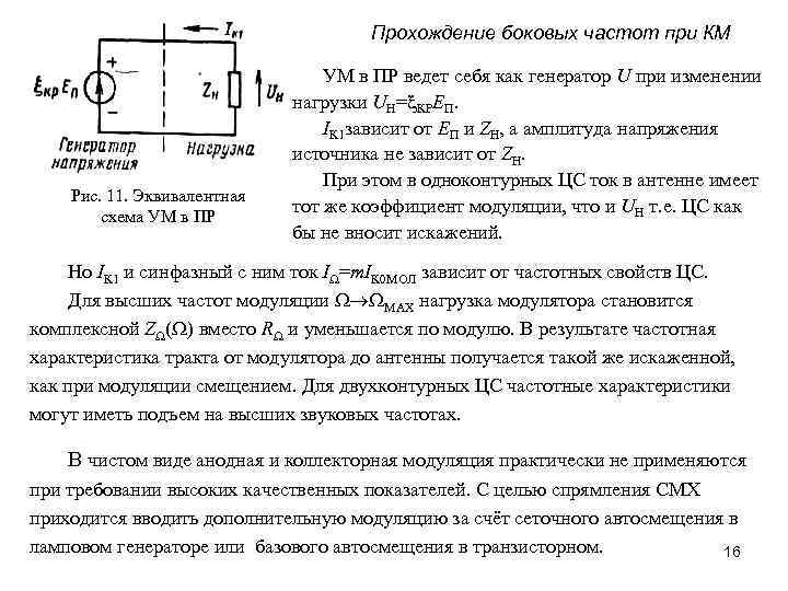 Прохождение боковых частот при КМ Рис. 11. Эквивалентная схема УМ в ПР ведет себя